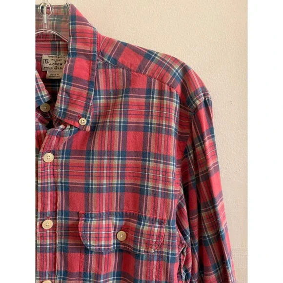 J.Crew Mens Madras Plaid Button Down Shirt Pink Blue Tailored Fit Small - Picture 4 of 6